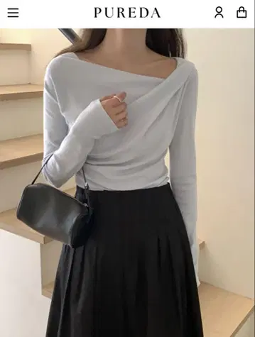 드레이프 긴팔 티셔츠 블루 한국 패션