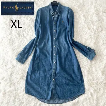 XL 랄프 로렌 데님 롱 셔츠 원피스 긴팔 호스 자수