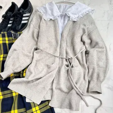 슬로브 이에나 롱 가디건 알파카 루즈핏 베이지 계열 가운