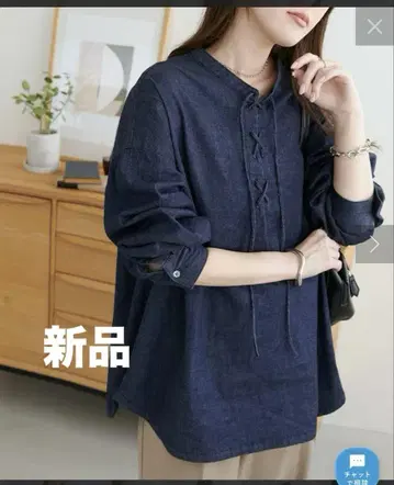 새상품 discout 라이트 데님 레이스업 블라우스 데님 셔츠