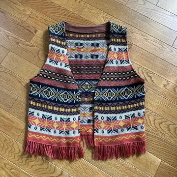 레어! 니트 베스트 에스닉 프린지 vintage