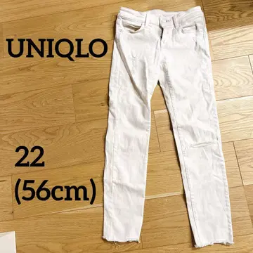 UNIQLO 화이트 스키니진 프린지 밑단 스키니 데미지