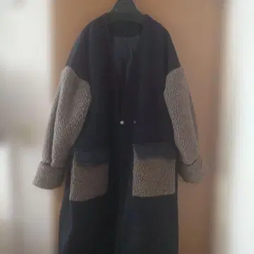 플리스 롱 코트 블랙/모카