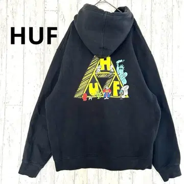 허프 HUF 백 프린트 후드티 [ XL ] 풀오버 로고 블랙 검정
