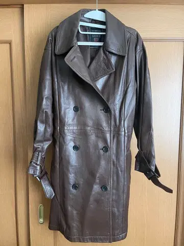 브라운 가죽 트렌치코트 더블 브레스트