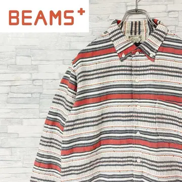 [ 레어 ] BEAMS+ 스포츠 웨어 플란넬 셔츠 긴팔 셔츠 보더 M