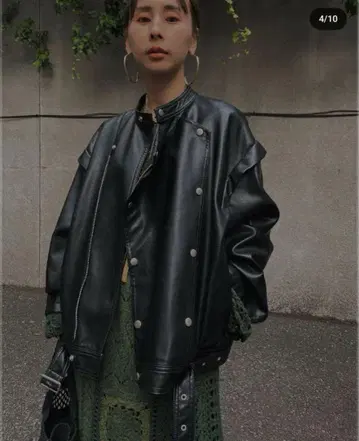 AMERI 레트로 페이크 레더 재킷