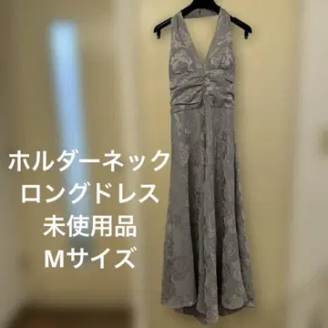홀더넥 롱 드레스 그레이 플라워 무늬 M 사이즈