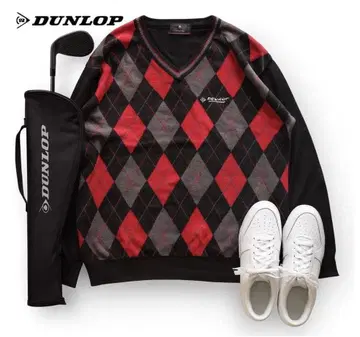 J1027@ DUNLOP 골프 니트 4L 아가일 무늬 로고 자수