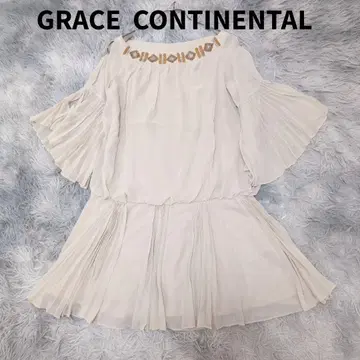 GRACE CONTINENTAL 비즈 자수 플리츠 슬리브 원피스