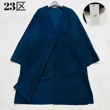 택 포함 새상품 23KU 빅 사이즈 울 리버 트윌 노카라 코트 네이비
