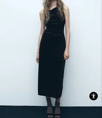 ZARA 미디 기장 벨벳 원피스 블랙