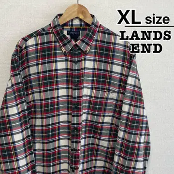 LANDS'END 플란넬 셔츠 XL 화이트 컬러풀 마드라스 체크