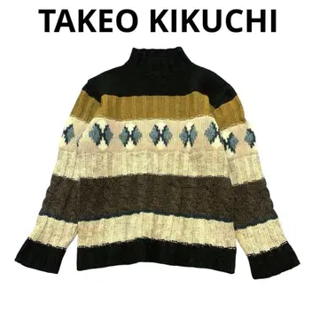 TAKEO KIKUCHI 니트 빈티지 멀티 보더 하이넥