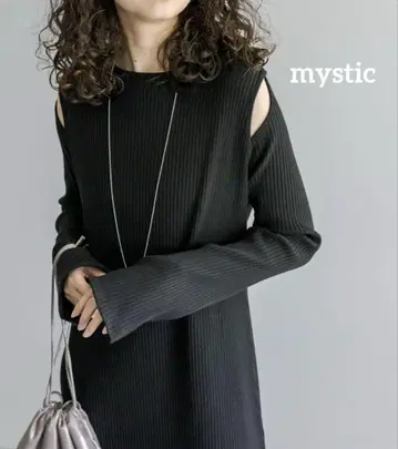 mystic 컷 아웃 리브 원피스 블랙