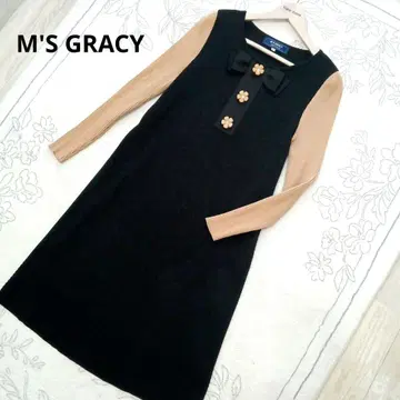 M'S GRACY 꽃 비쥬 리본 바이컬러 니트 원피스 36