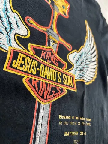 빈티지 david's jesus 할리 블랙 T셔츠 크랙