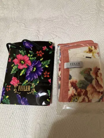 FEILER 꽃무늬 손수건 핑크 계열 주머니 포함