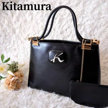 새상품급 Kitamura 가죽 핸드백 포멀 로고 자립 참관 행사