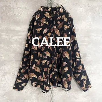 즉시 완판 CALEE/칼리 낙엽 패턴 긴팔 셔츠/블랙/LL 레어 사이즈