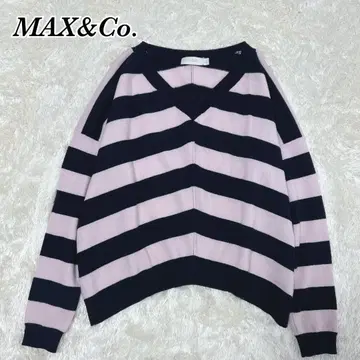 MAX&Co 캐시미어 100% V넥 니트 보더 S 루즈핏 핑크