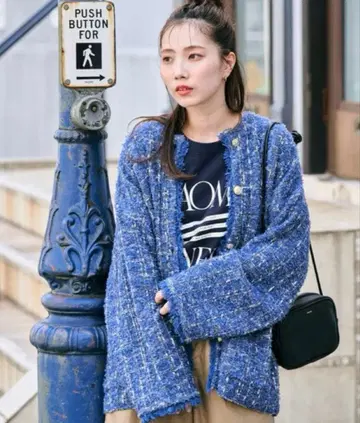 자카드 니트 골드 버튼 가디건