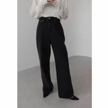 na.e 와이드 루즈 진스_블랙 S 사이즈 롱 기장