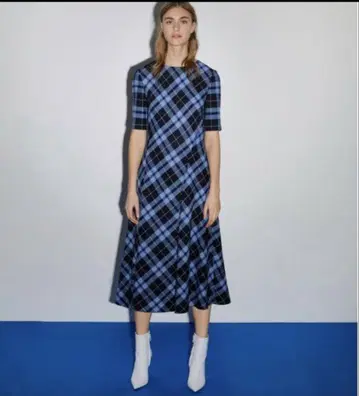 [ ZARA ] 후카다 쿄코 착용 체크 무늬 원피스 [ XS ] 블루