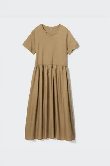 [새상품] UNIQLO 콤비네이션 플레어 원피스 베이지
