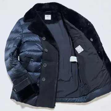 미사용급 EMMETI 블랙 무스탕 하이브리드 다운 자켓 다크 네이비 46