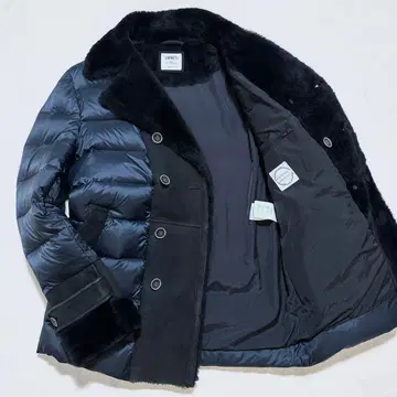 미사용급 EMMETI 블랙 무스탕 하이브리드 다운 자켓 다크 네이비 46