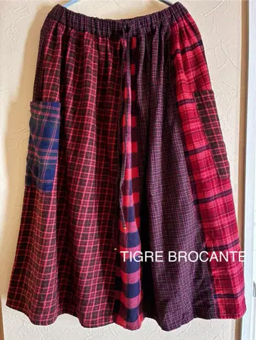 TIGRE BROCANTE 패치워크 스커트 빨간색 계열