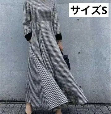 JENNE 제뉴 롱 원피스 플레어 깅엄 체크 긴팔 S 사이즈