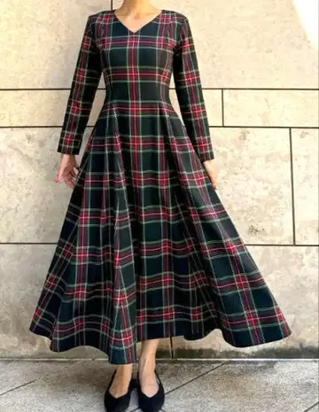 젠느 V넥 타탄 체크 원피스 XL 미사용품