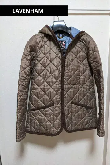 LAVENHAM 브라운 퀼팅 자켓 후드 부착