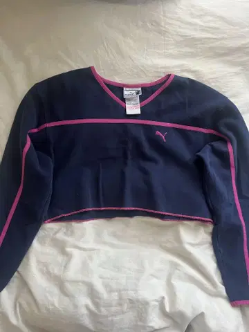 PUMA 네이비 핑크 크롭 상의 M