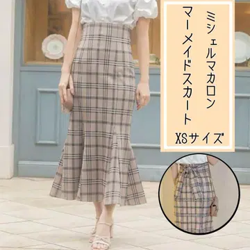 미셸 마카롱 머메이드 스커트 체크 브라운 롱 XS 가을 겨울