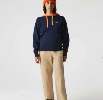 Lacoste 네이비 오렌지 후드티 라코스테 컬러 블록