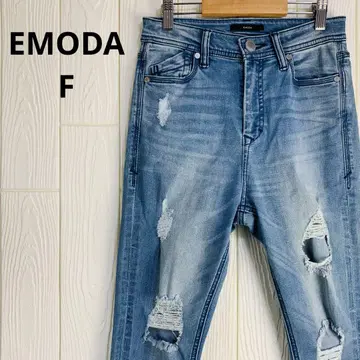 EMODA 스키니 데님 허리밴딩 데미지 가공