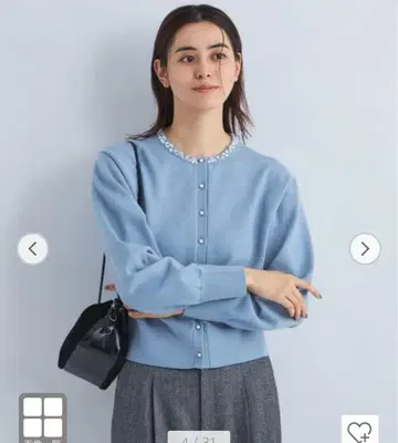 스파클 비쥬 니트 가디건 워셔블 그린 라벨 릴랙싱