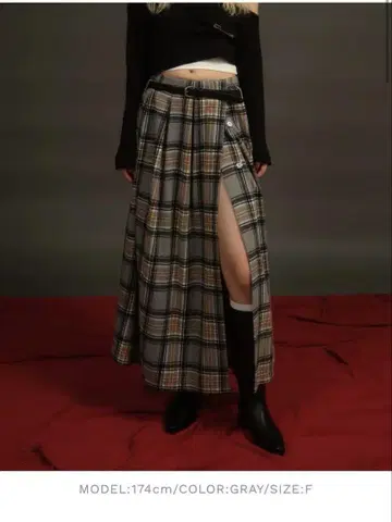 ACLENT 볼륨 랩 체크 스커트