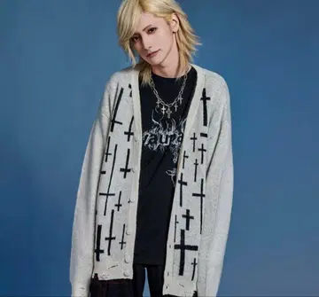 CIVARIZE 크로스 올 패턴 데미지 가공 모헤어 가디건
