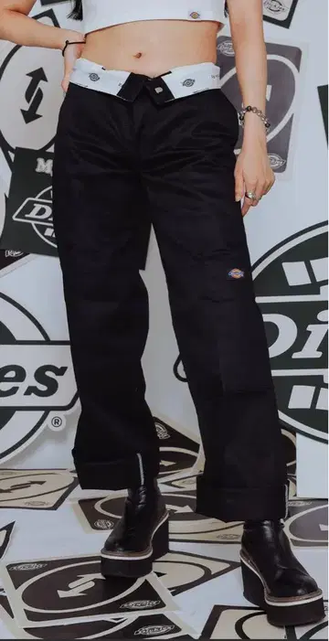 dickies 블랙 워크 팬츠 포켓 부착