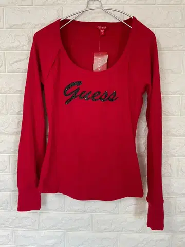 Guess 게스 레드 스팽글 긴팔 티셔츠 사이즈 S 미사용 택 포함
