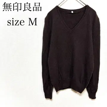 무인양품 긴팔 V넥 니트 스웨터 캐시미어 100% 다크 브라운 M
