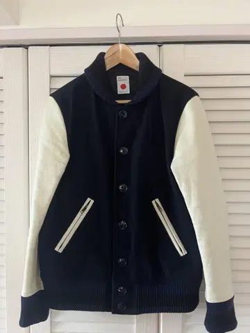 marka 어워드 자켓 바시티 자켓 울 가죽 화이트 네이비