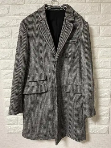 GU 헤링본 무늬 체스터 코트 화이트/블랙 사이즈 S 새상품급