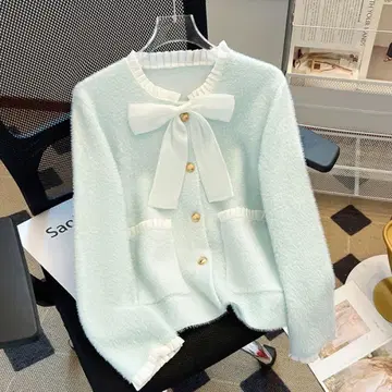 리본 포함 민트 그린 가디건