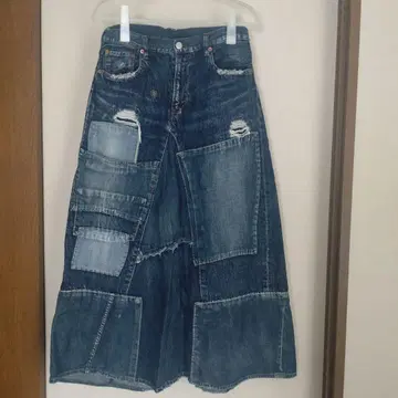 DENIM DUNGAREE 패치워크 데님 스커트