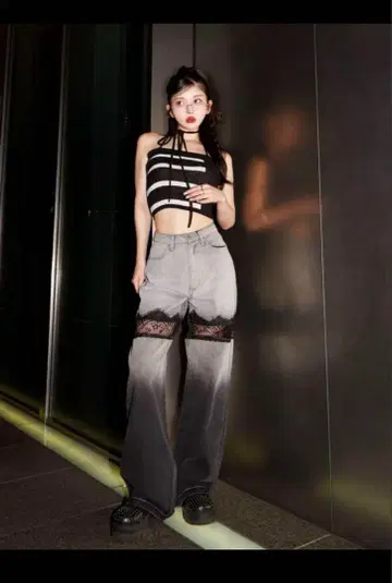 Darich 다리치 스캘럽 레이스 데님 롱 팬츠 S